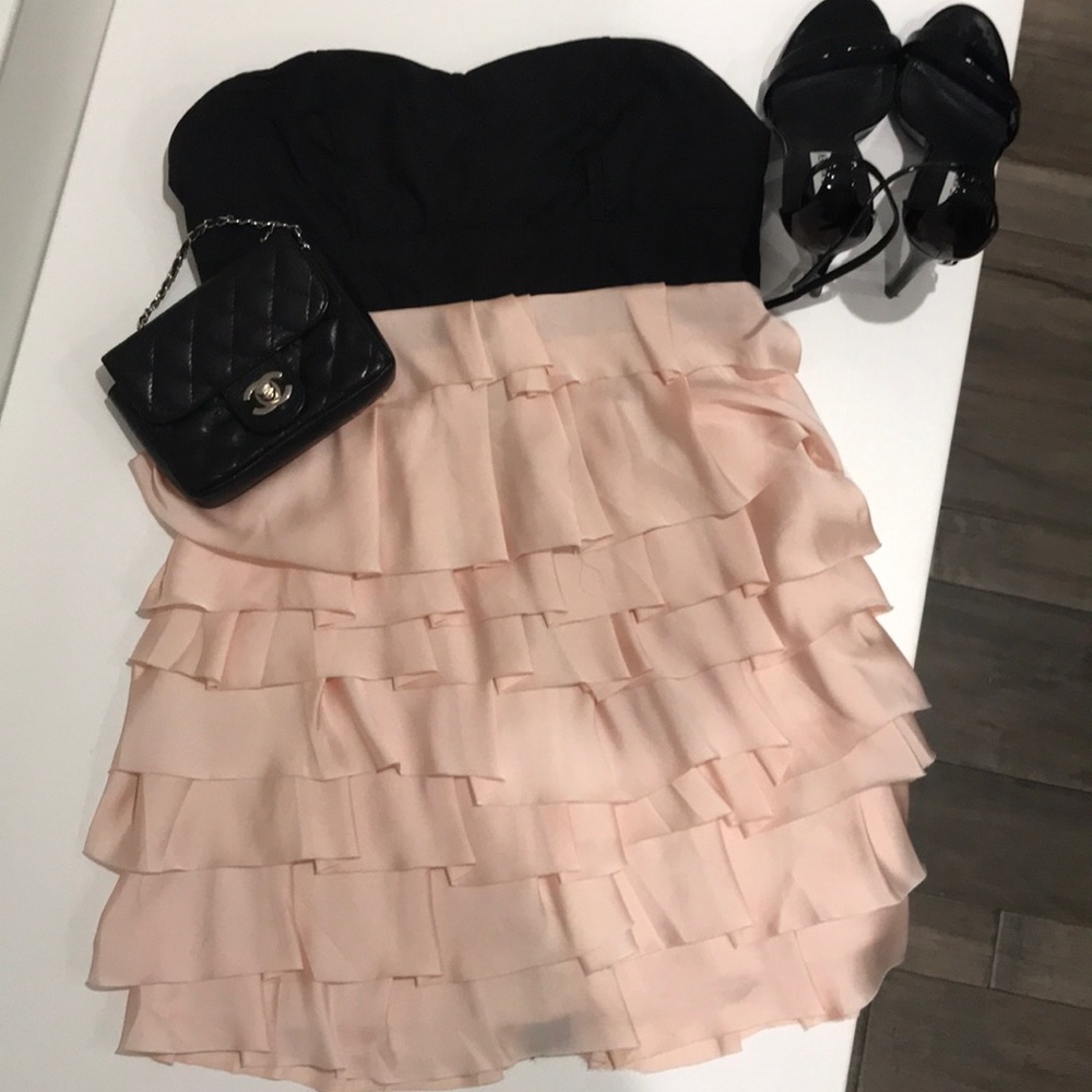 F21 pink satin ruffle dress